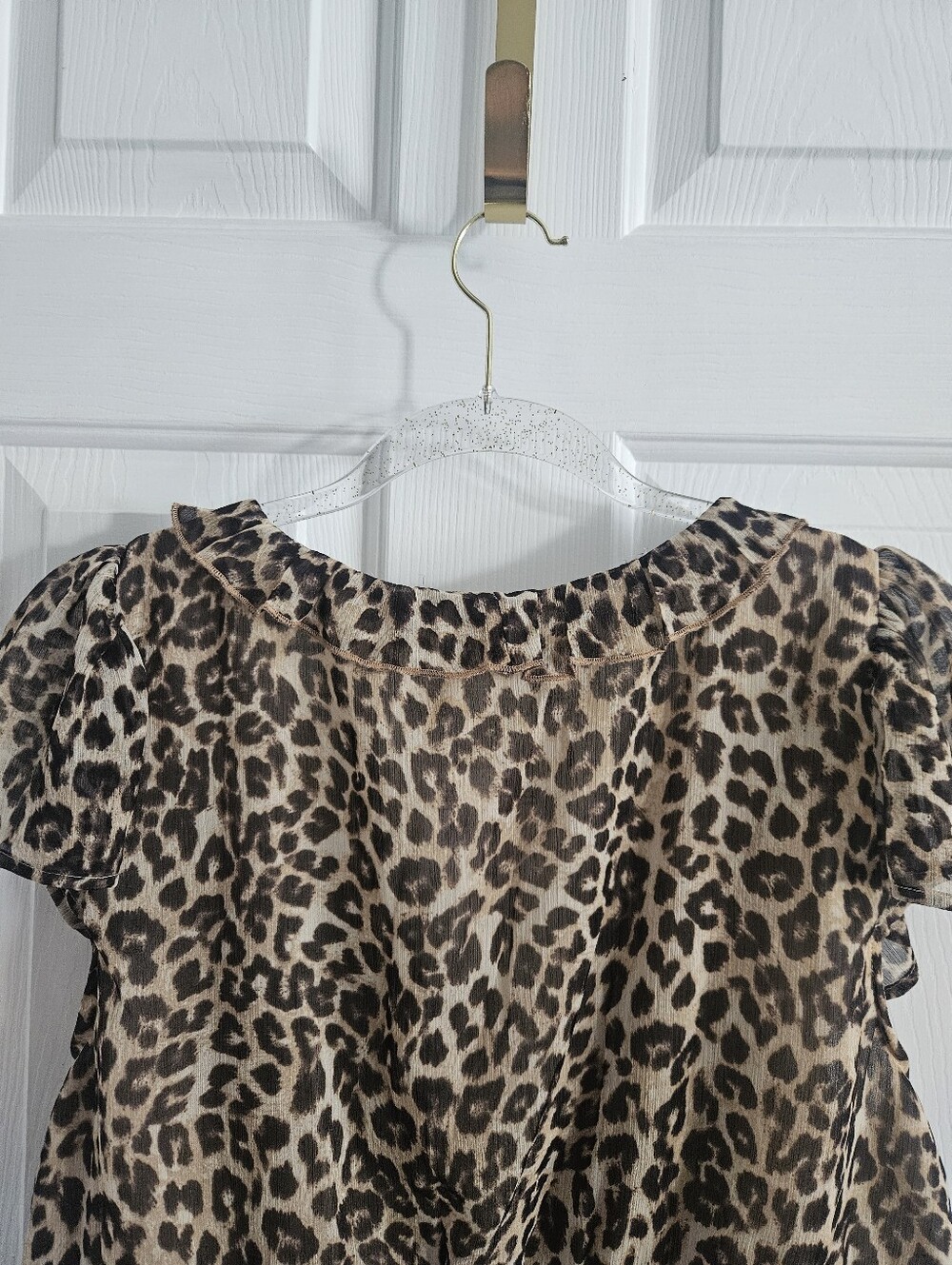 NWT AE American Eagle V-Neck Chiffon Babydoll Blouse- Leopard - Picture 6 of 9